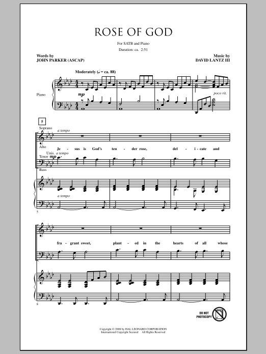 Download David Lantz III Rose Of God Sheet Music and learn how to play SATB Choir PDF digital score in minutes