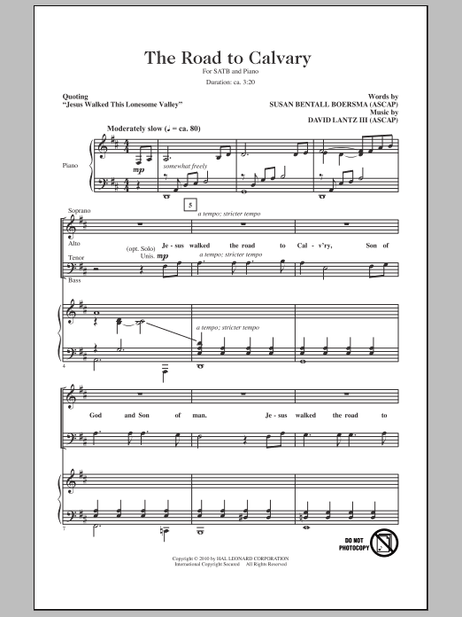 Download David Lantz III The Road To Calvary Sheet Music and learn how to play SATB Choir PDF digital score in minutes