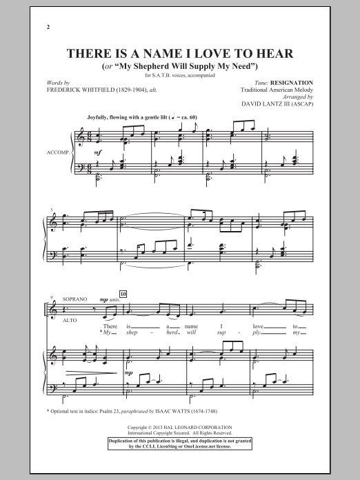 Download David Lantz III There Is A Name I Love To Hear Sheet Music and learn how to play SATB PDF digital score in minutes