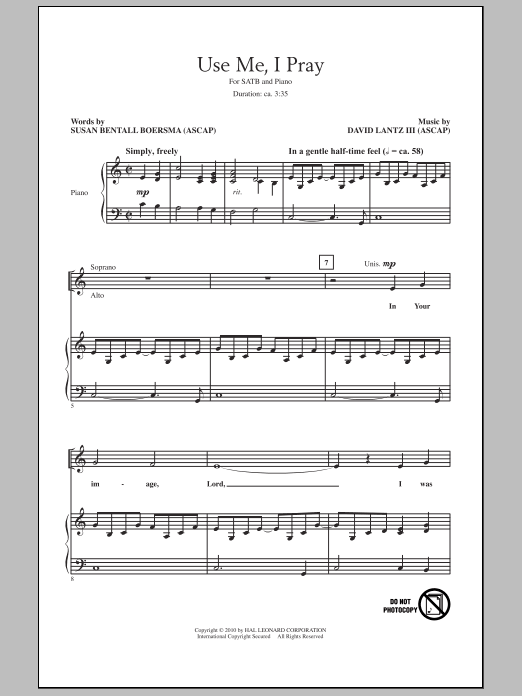 Download David Lantz III Use Me, I Pray Sheet Music and learn how to play SATB Choir PDF digital score in minutes