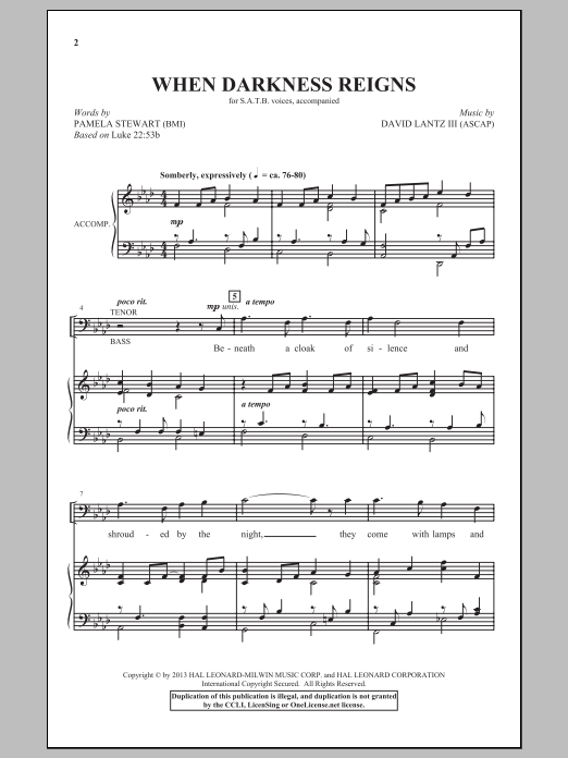 Download David Lantz III When Darkness Reigns Sheet Music and learn how to play SATB PDF digital score in minutes