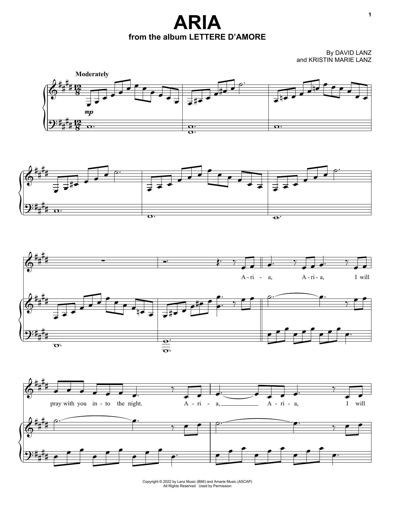 Download David Lanz & Kristin Amarie Aria Sheet Music and learn how to play Piano & Vocal PDF digital score in minutes
