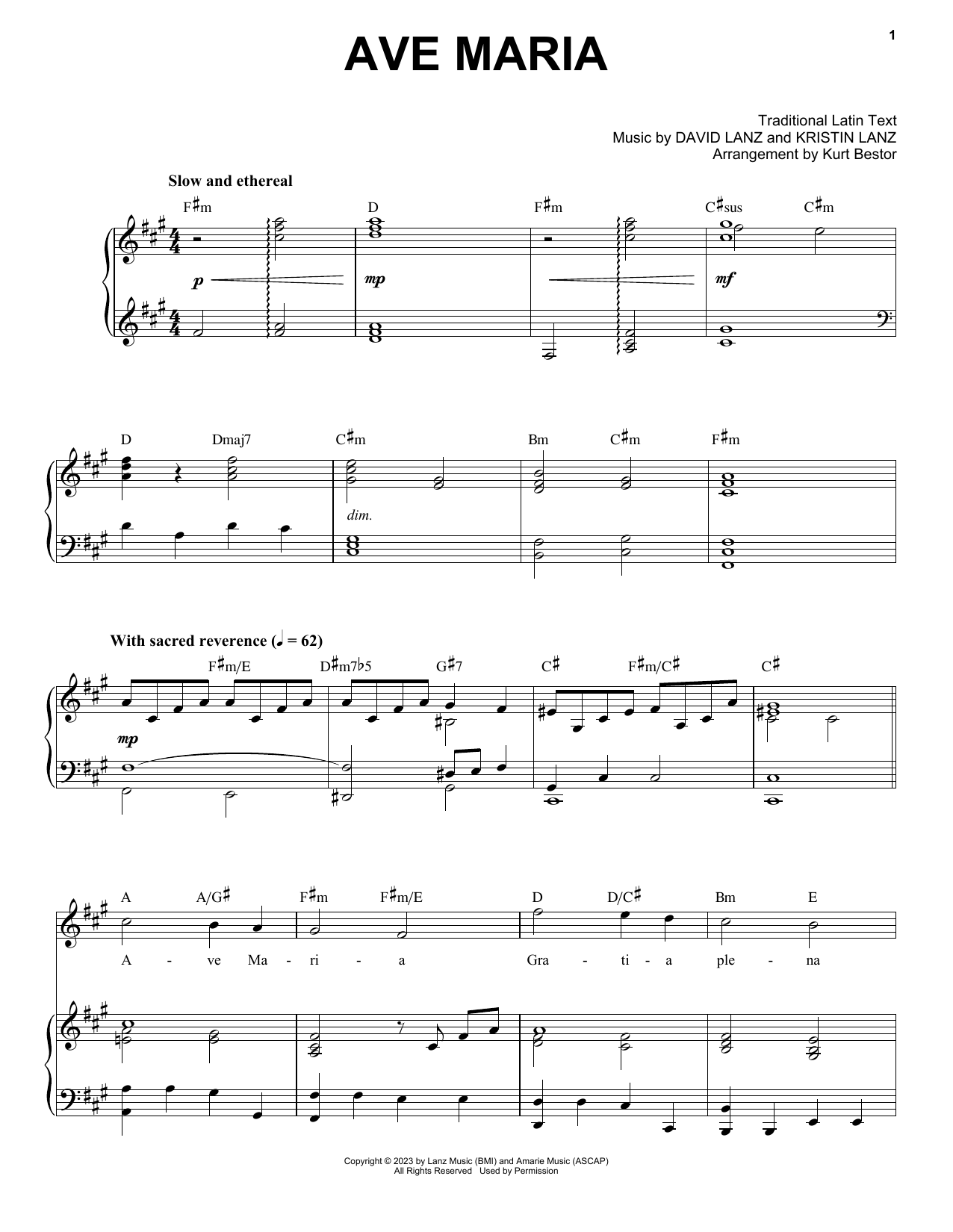 Download David Lanz & Kristin Amarie Ave Maria Sheet Music and learn how to play Piano & Vocal PDF digital score in minutes