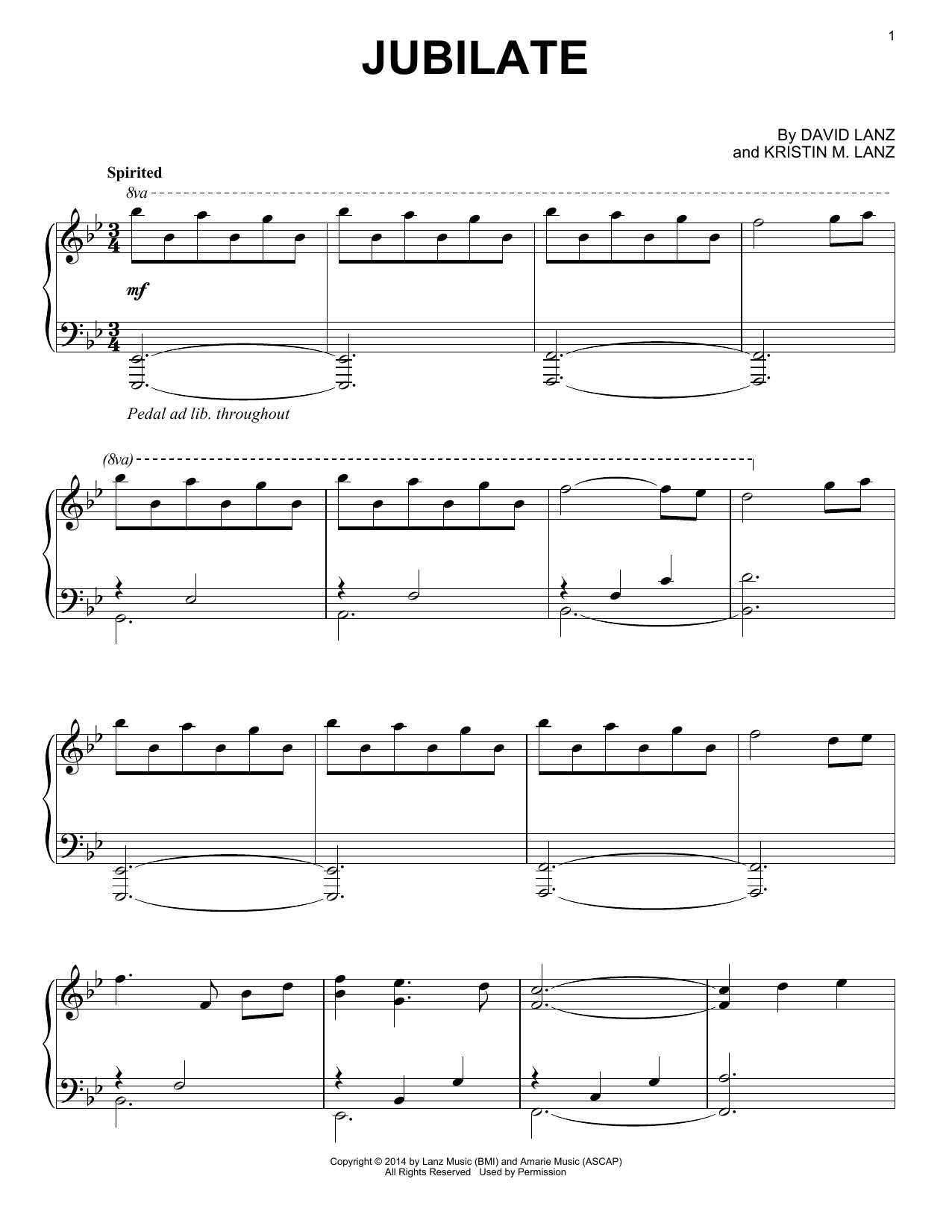 Download David Lanz & Kristin Amarie Jubilate Sheet Music and learn how to play Piano Solo PDF digital score in minutes