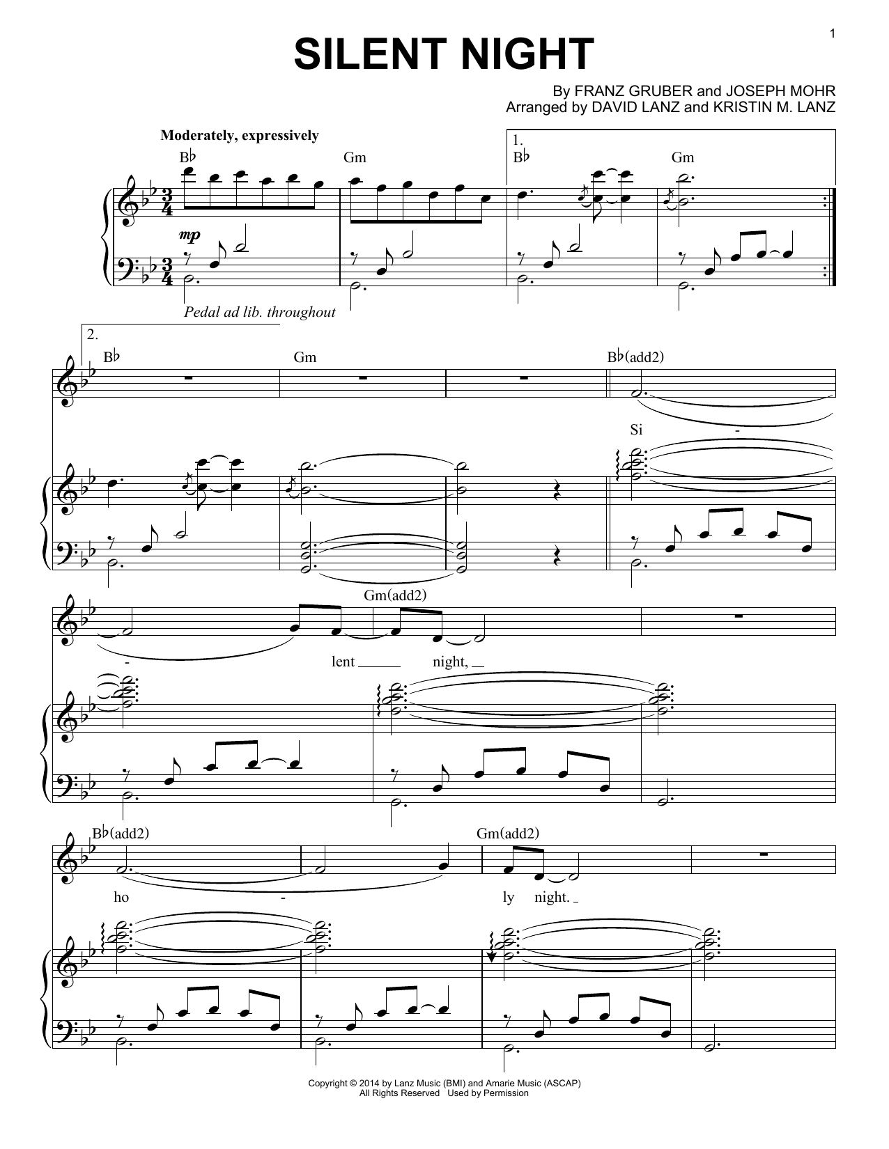 Download David Lanz & Kristin Amarie Silent Night Sheet Music and learn how to play Piano Solo PDF digital score in minutes