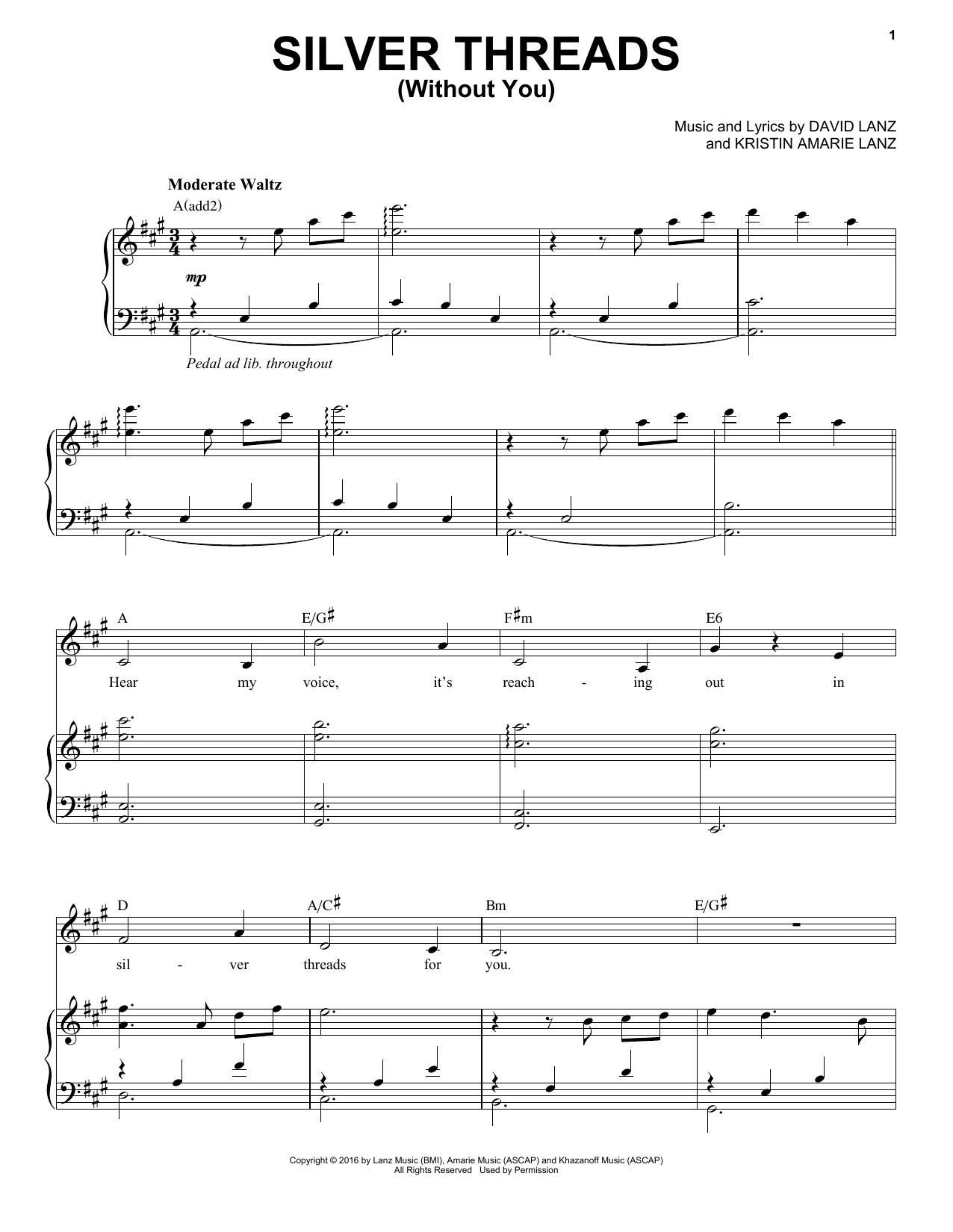 Download David Lanz & Kristin Amarie Silver Threads (Without You) Sheet Music and learn how to play Piano Solo PDF digital score in minutes