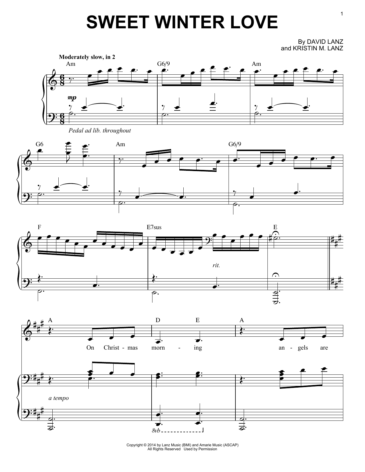 Download David Lanz & Kristin Amarie Sweet Winter Love Sheet Music and learn how to play Piano Solo PDF digital score in minutes