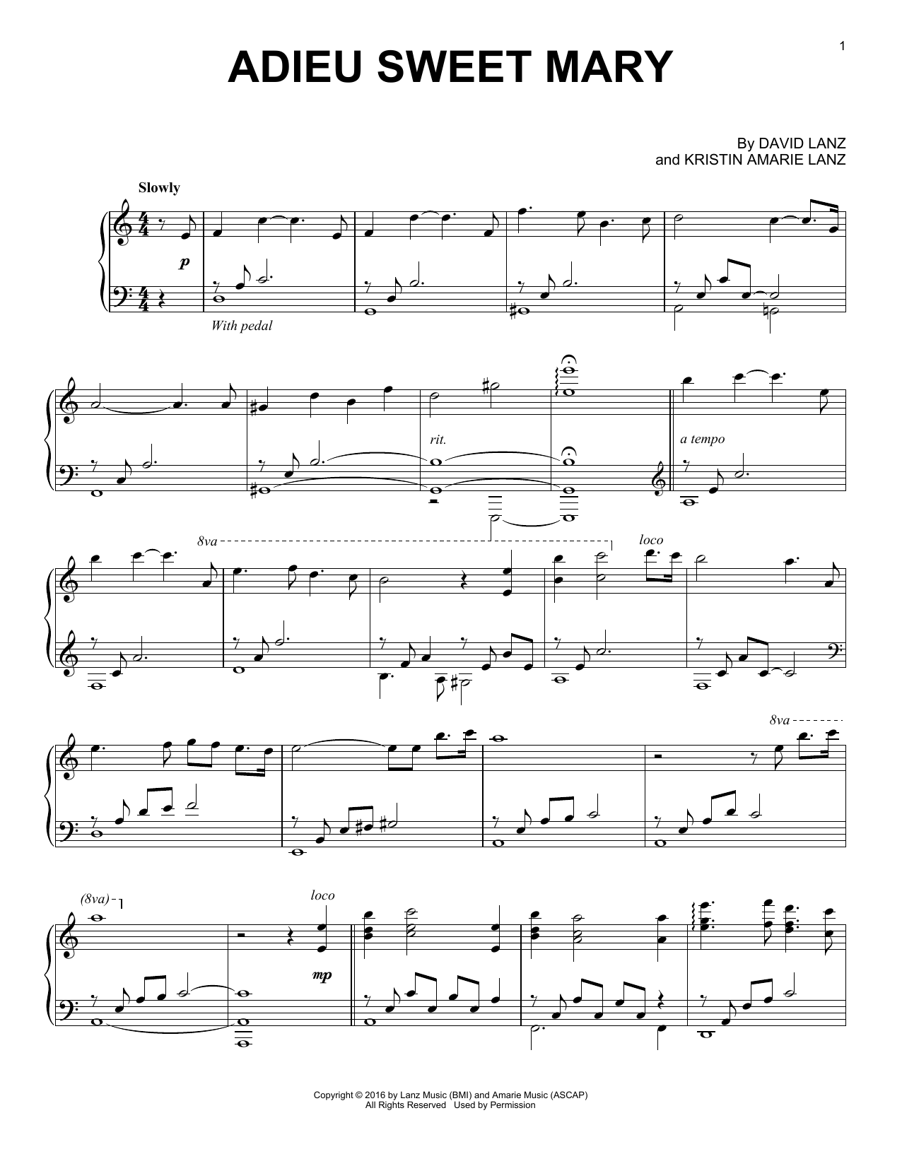 Download David Lanz Adieu Sweet Mary Sheet Music and learn how to play Piano Solo PDF digital score in minutes