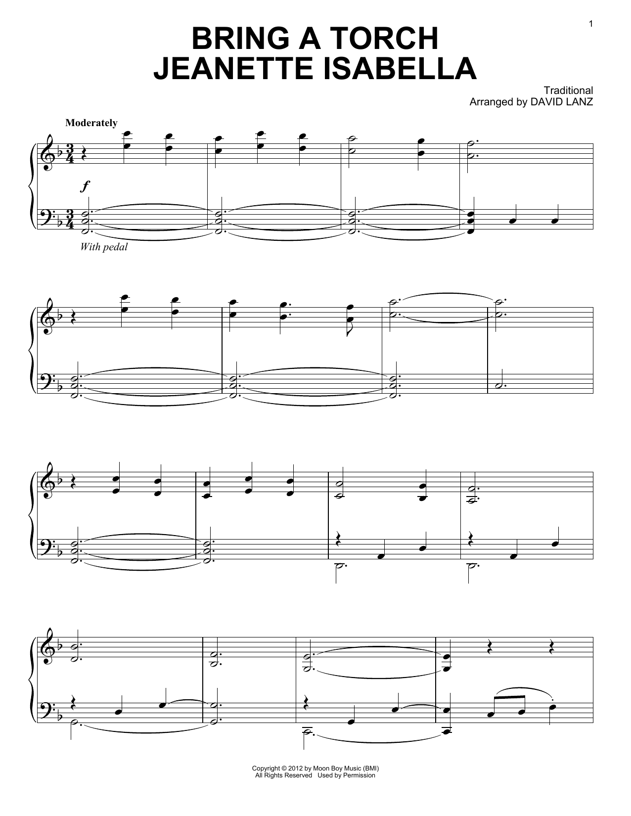 Download David Lanz Bring A Torch Jeanette Isabella Sheet Music and learn how to play Piano Solo PDF digital score in minutes