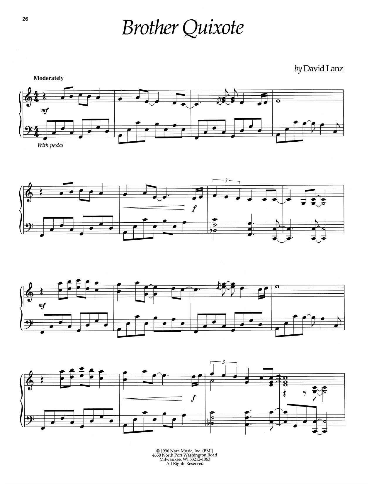 Download David Lanz Brother Quixote Sheet Music and learn how to play Piano Solo PDF digital score in minutes