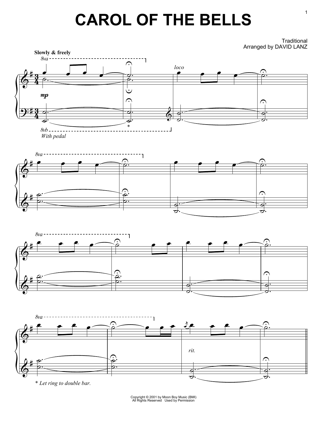 Download David Lanz Carol Of The Bells Sheet Music and learn how to play Piano Solo PDF digital score in minutes