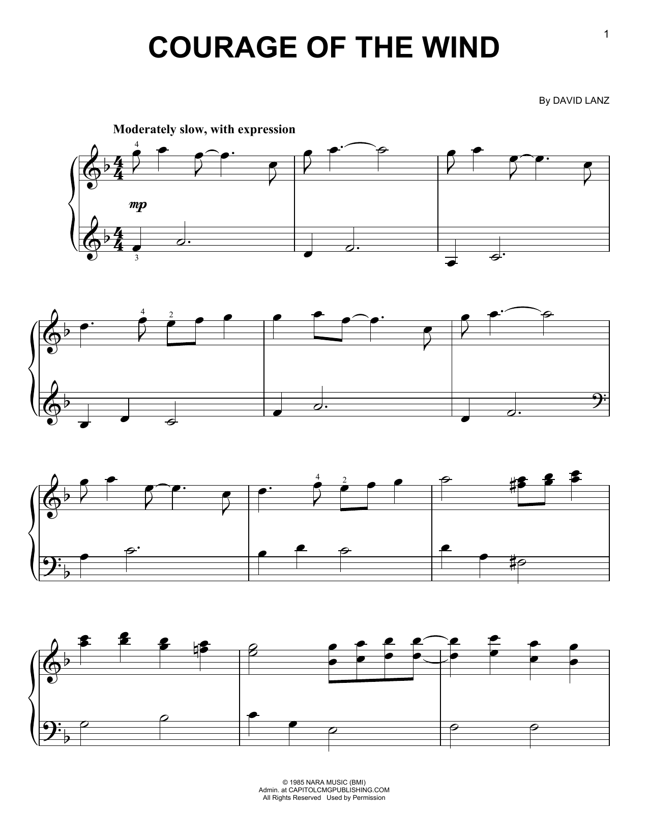 Download David Lanz Courage Of The Wind Sheet Music and learn how to play Piano PDF digital score in minutes
