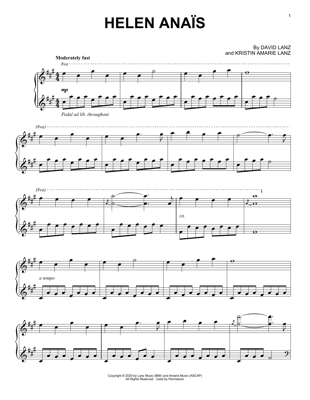 Download David Lanz Helen Anaïs Sheet Music and learn how to play Piano Solo PDF digital score in minutes