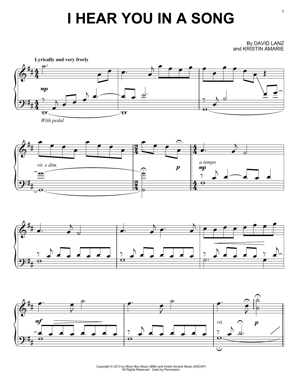 Download David Lanz I Hear You In A Song Sheet Music and learn how to play Piano Solo PDF digital score in minutes
