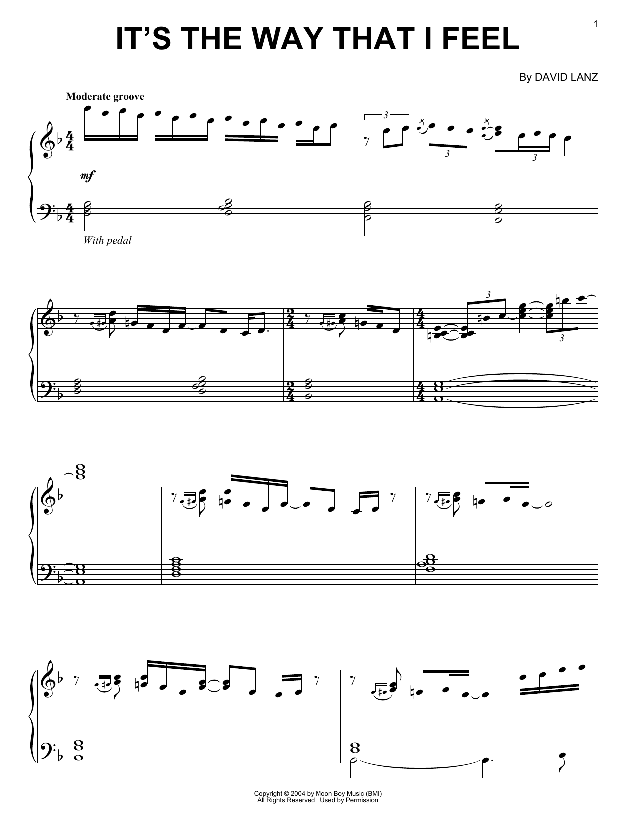 Download David Lanz It's The Way That I Feel Sheet Music and learn how to play Piano Solo PDF digital score in minutes