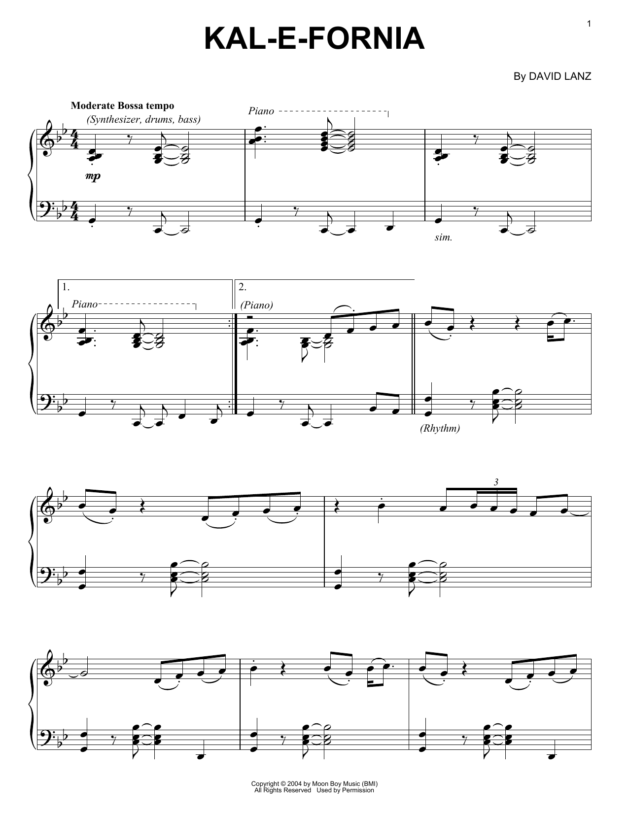 Download David Lanz Kal-e-fornia Sheet Music and learn how to play Piano Solo PDF digital score in minutes