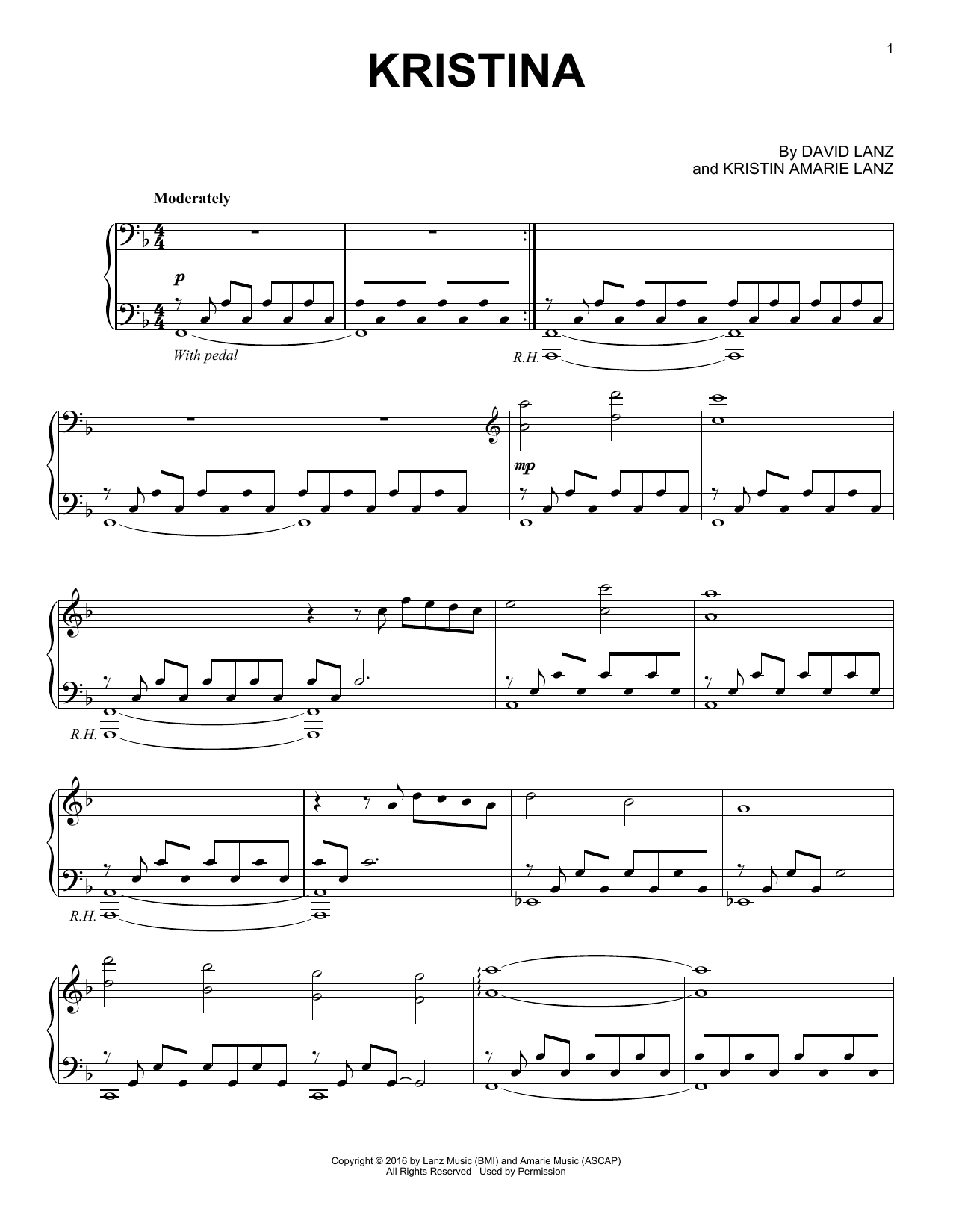 Download David Lanz Kristina Sheet Music and learn how to play Piano Solo PDF digital score in minutes