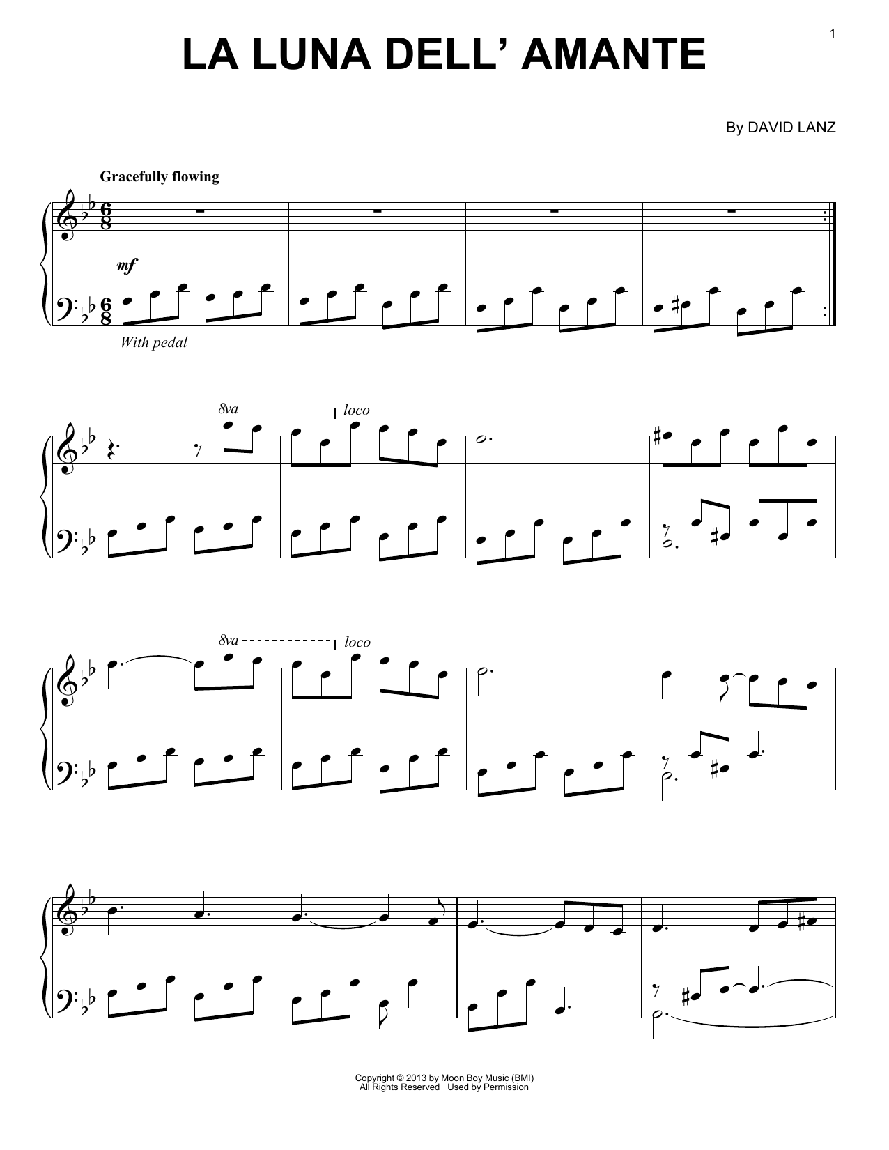 Download David Lanz La Luna Dell'Amante Sheet Music and learn how to play Piano Solo PDF digital score in minutes