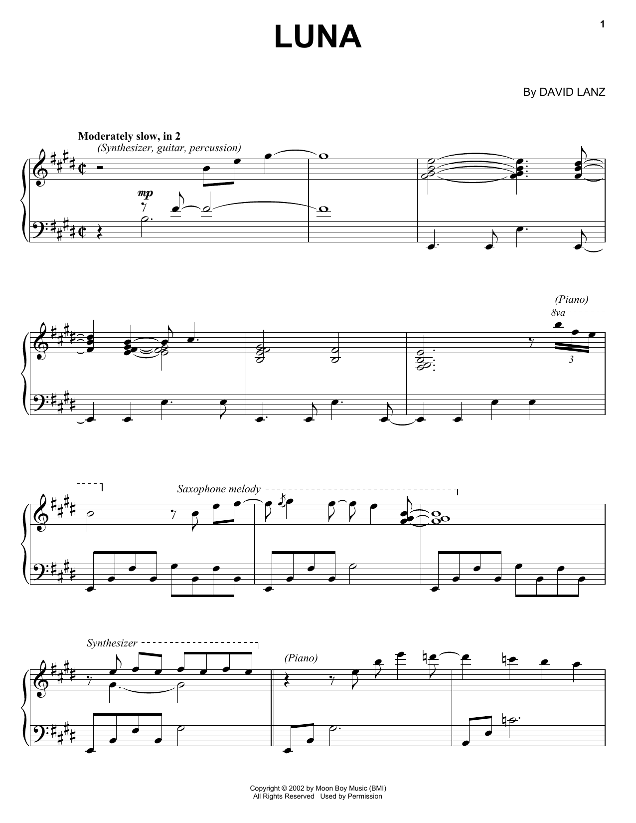 Download David Lanz Luna Sheet Music and learn how to play Piano Solo PDF digital score in minutes