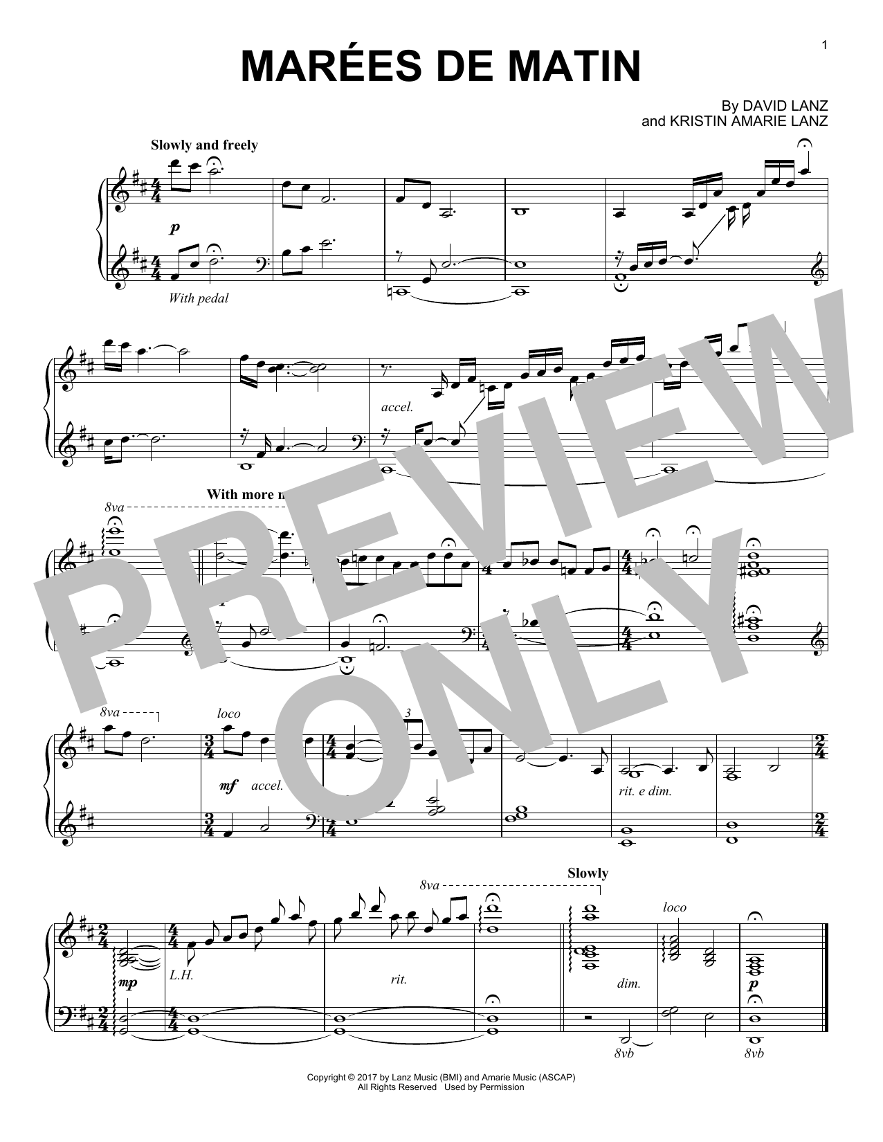 Download David Lanz Marées de Matin Sheet Music and learn how to play Piano Solo PDF digital score in minutes