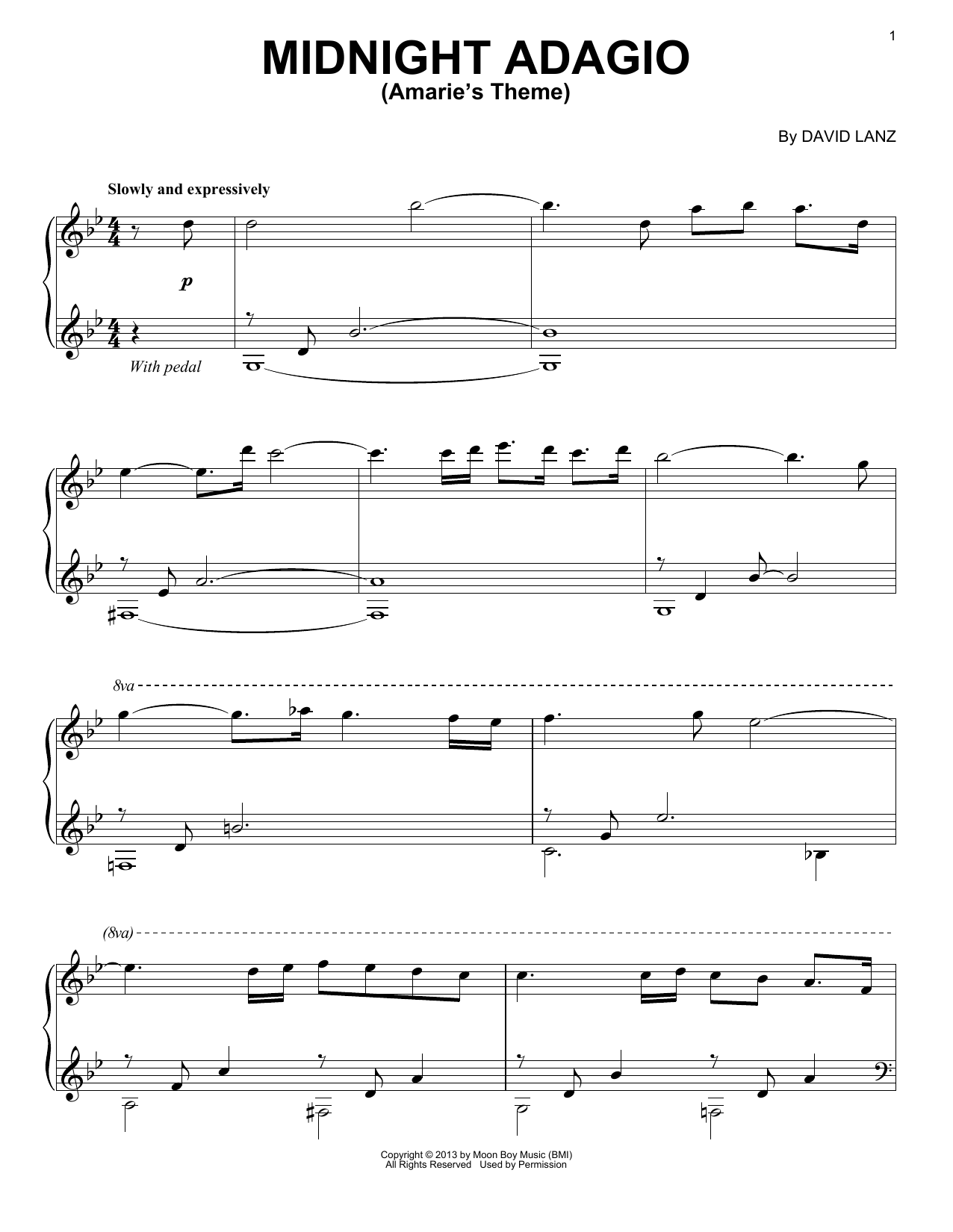 Download David Lanz Midnight Adagio (Amarie's Theme) Sheet Music and learn how to play Piano Solo PDF digital score in minutes