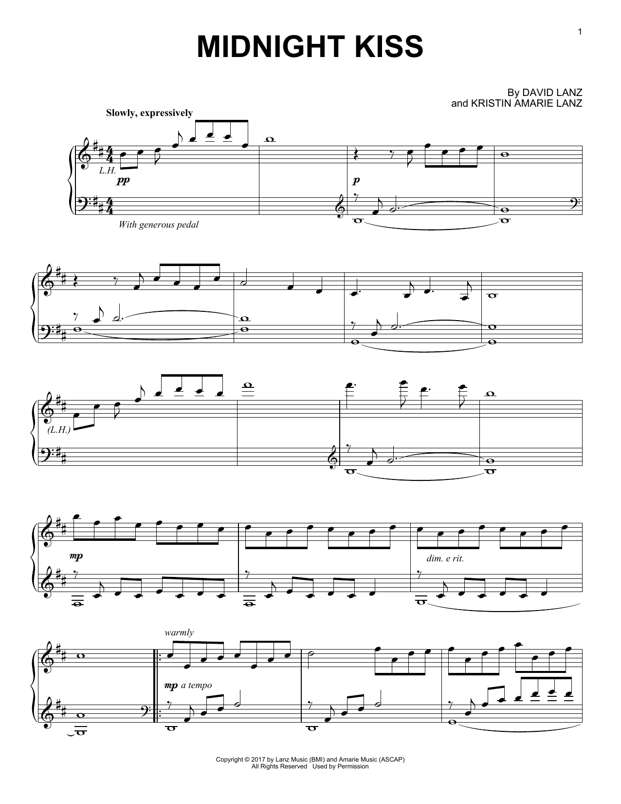 Download David Lanz Midnight Kiss Sheet Music and learn how to play Piano Solo PDF digital score in minutes