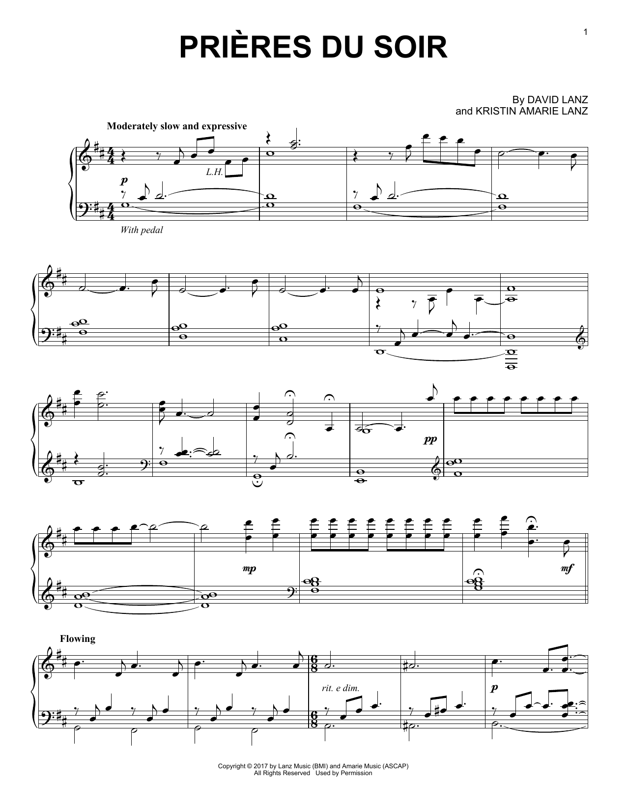 Download David Lanz Prières du soir Sheet Music and learn how to play Piano Solo PDF digital score in minutes