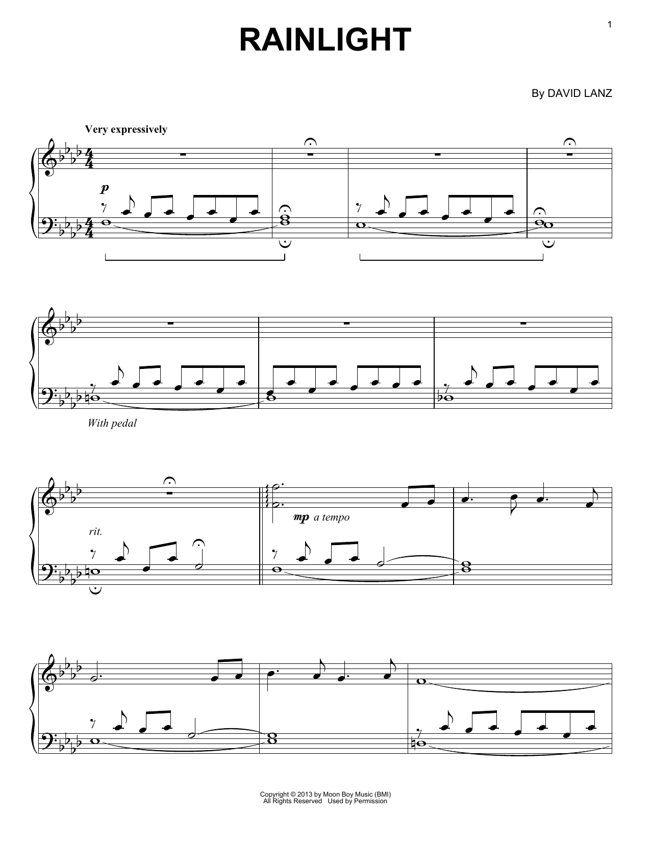 Download David Lanz Rainlight Sheet Music and learn how to play Piano Solo PDF digital score in minutes
