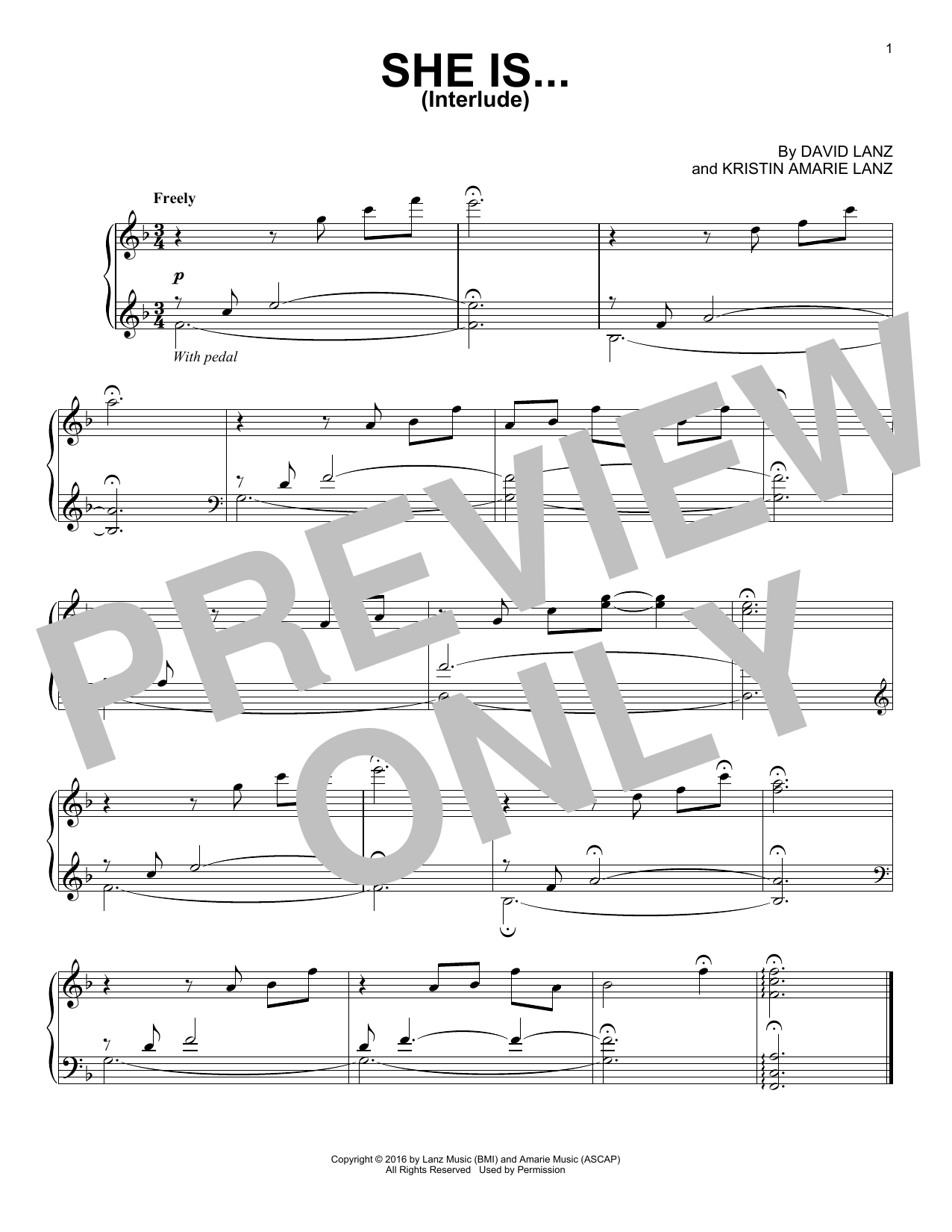 Download David Lanz She Is...(Interlude) Sheet Music and learn how to play Piano Solo PDF digital score in minutes