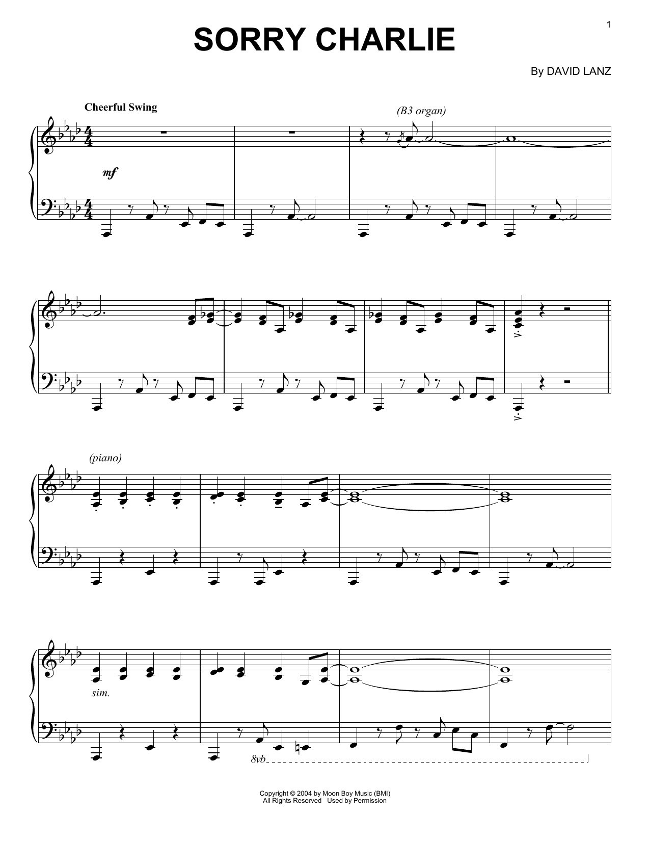 Download David Lanz Sorry Charlie Sheet Music and learn how to play Piano Solo PDF digital score in minutes