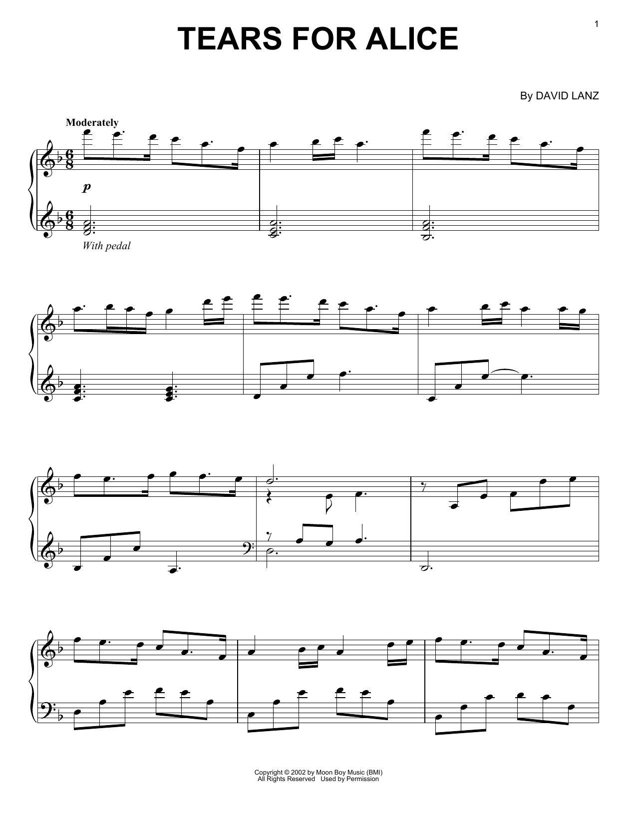 Download David Lanz Tears For Alice Sheet Music and learn how to play Piano Solo PDF digital score in minutes