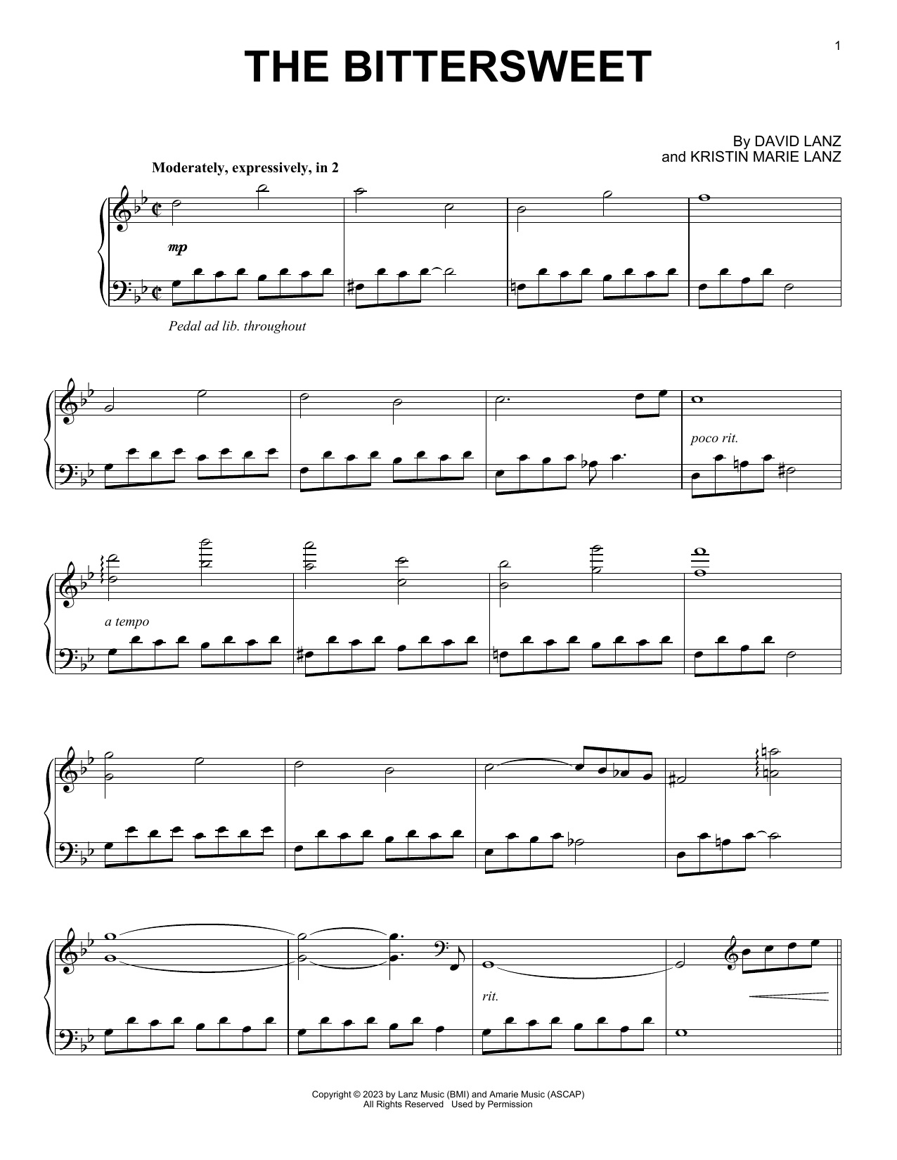 Download David Lanz The Bittersweet Sheet Music and learn how to play Piano Solo PDF digital score in minutes