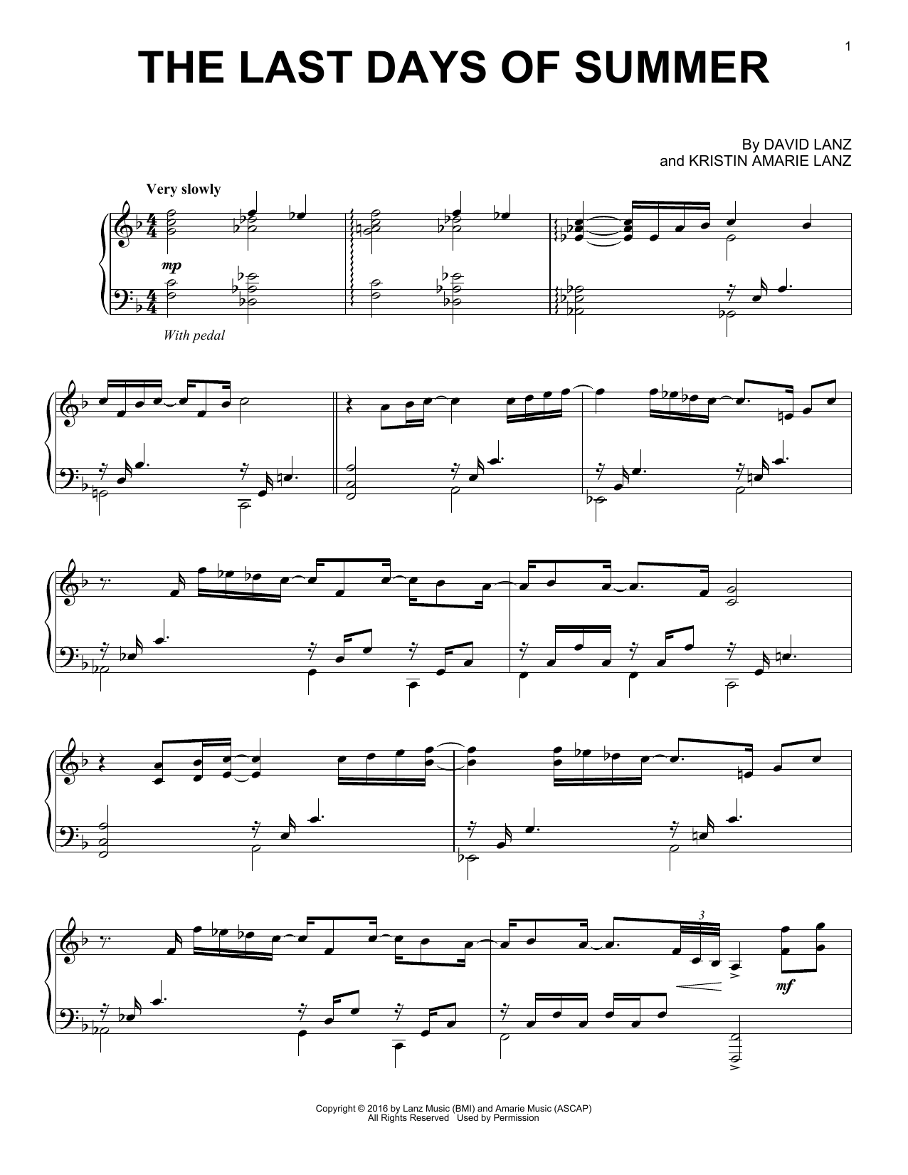 Download David Lanz The Last Days Of Summer Sheet Music and learn how to play Piano Solo PDF digital score in minutes