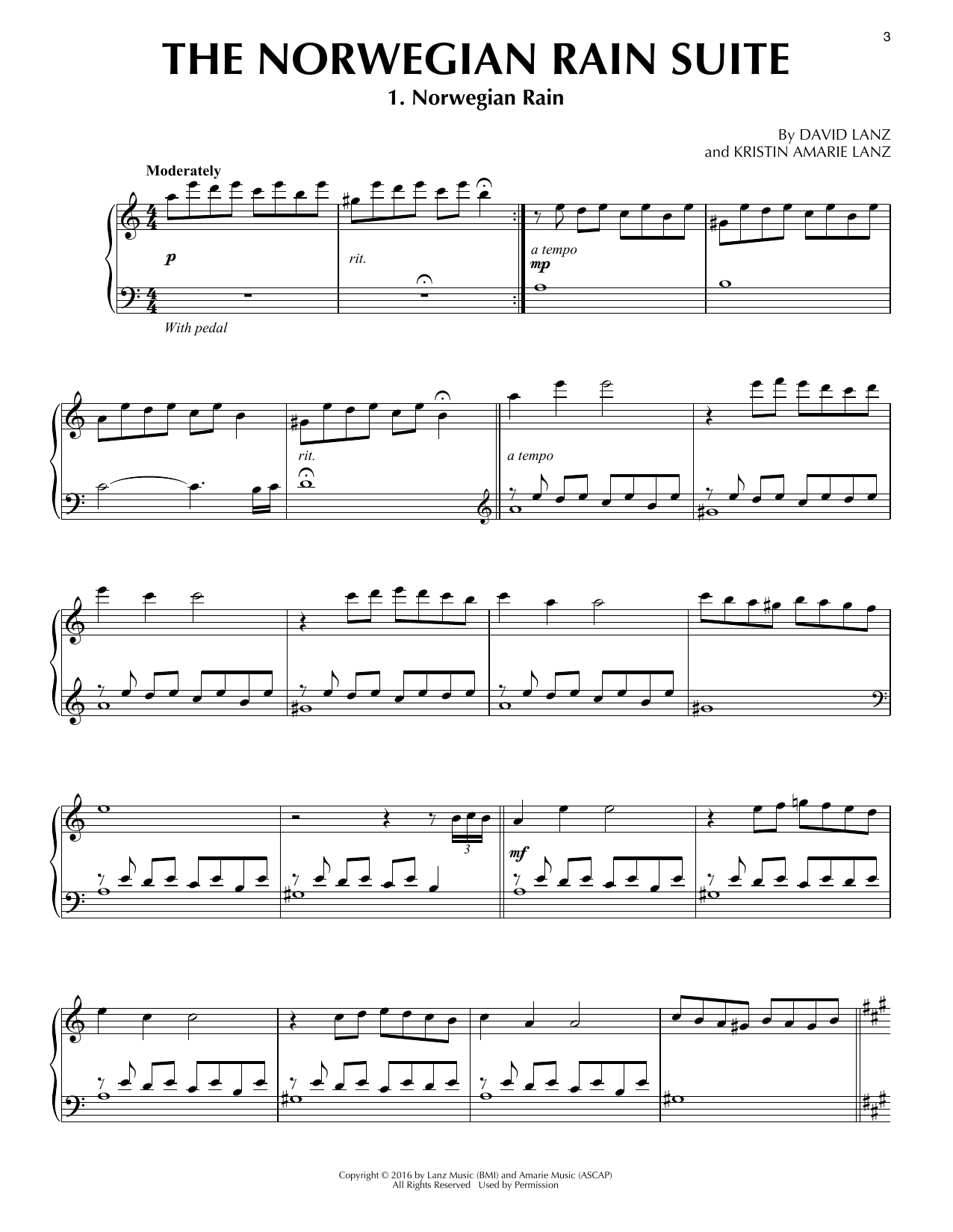Download David Lanz The Norwegian Rain Suite Sheet Music and learn how to play Piano Solo PDF digital score in minutes
