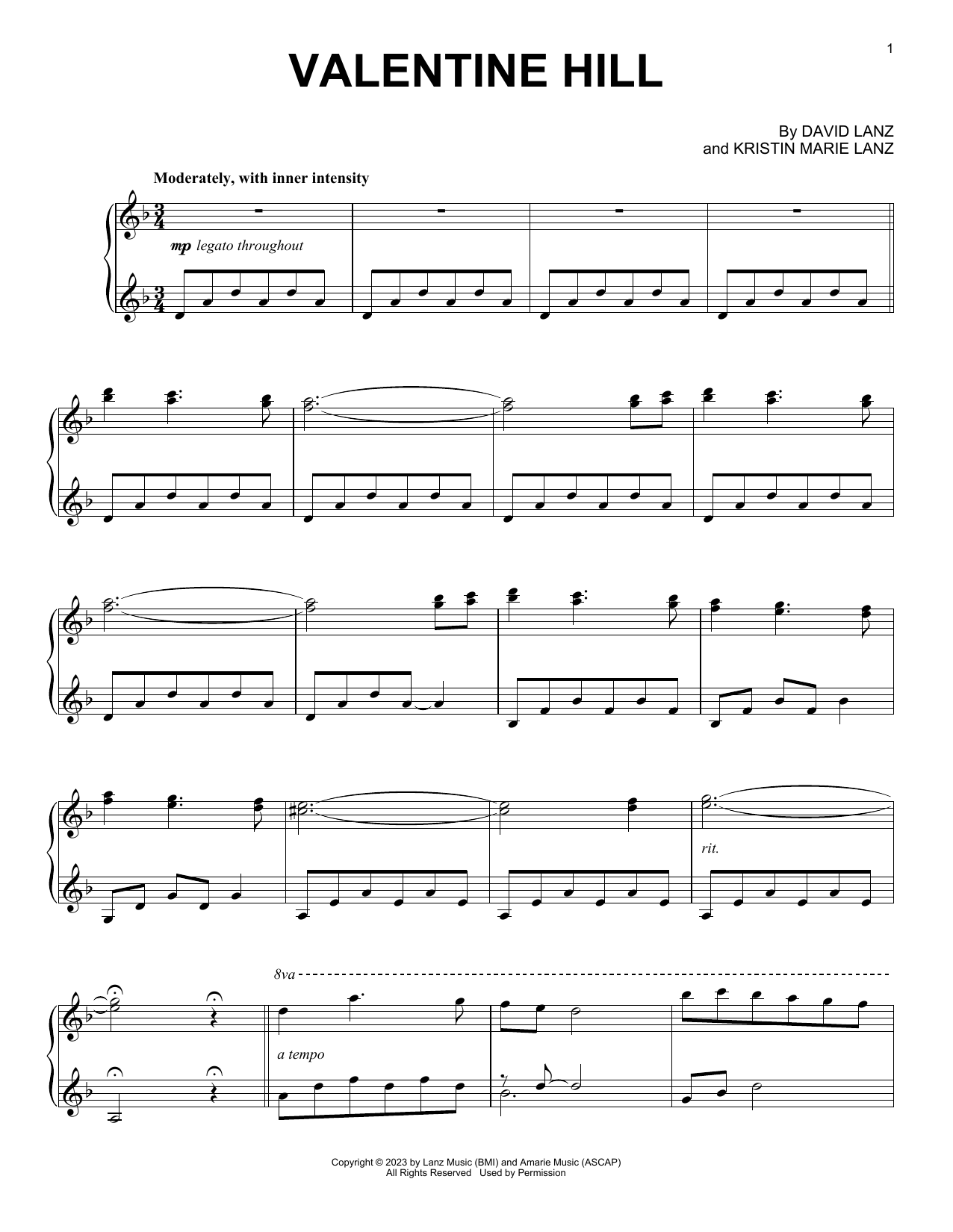Download David Lanz Valentine Hill Sheet Music and learn how to play Piano Solo PDF digital score in minutes