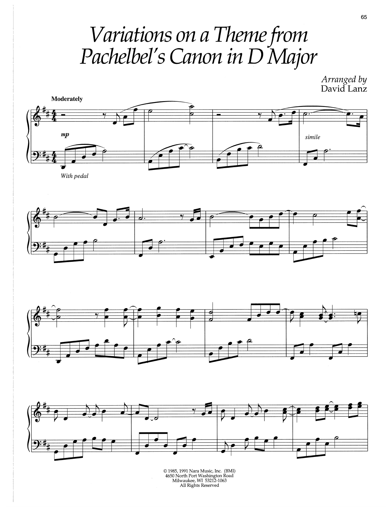 Download David Lanz Variations On A Theme From Pachelbel's Canon In D Major Sheet Music and learn how to play Piano Solo PDF digital score in minutes