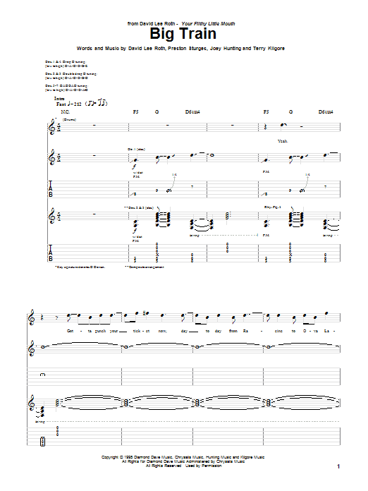 Download David Lee Roth Big Train Sheet Music and learn how to play Guitar Tab PDF digital score in minutes
