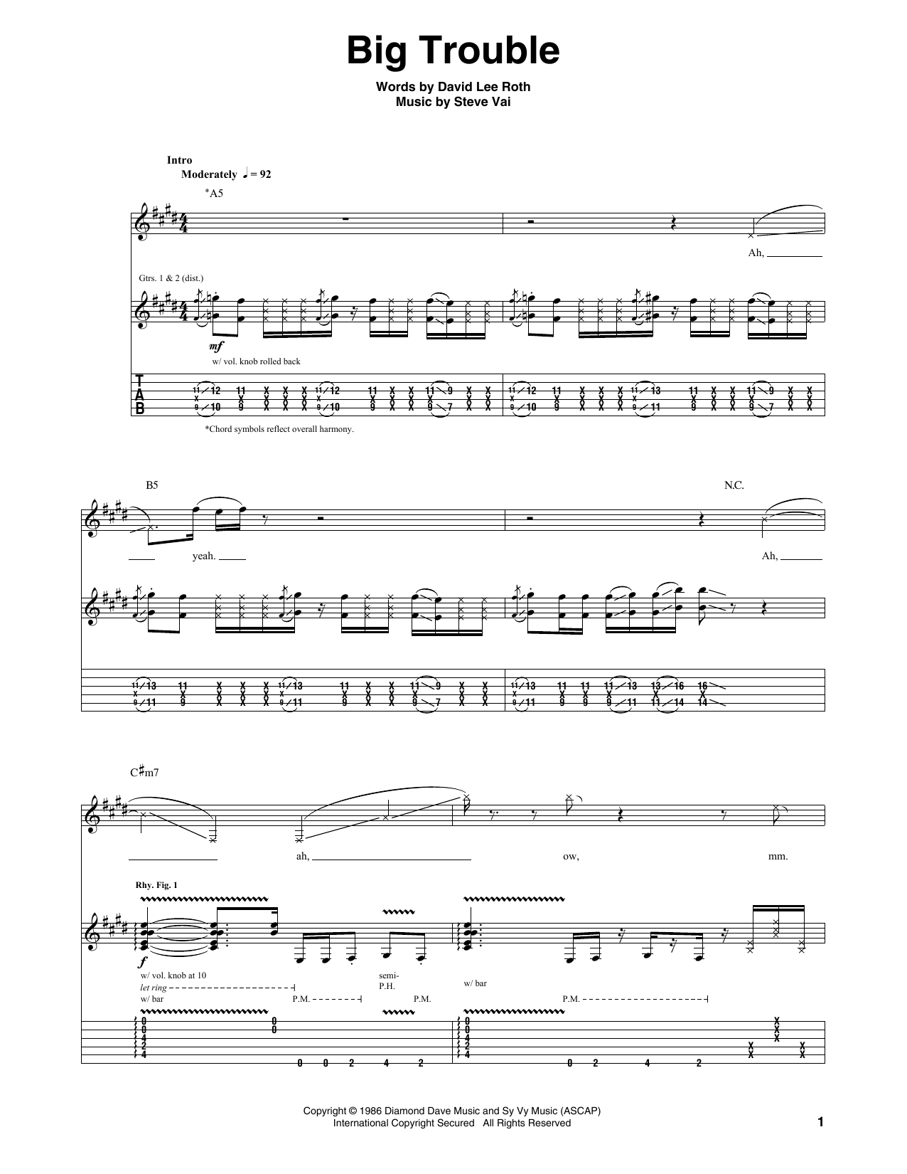 Download David Lee Roth Big Trouble Sheet Music and learn how to play Guitar Tab PDF digital score in minutes