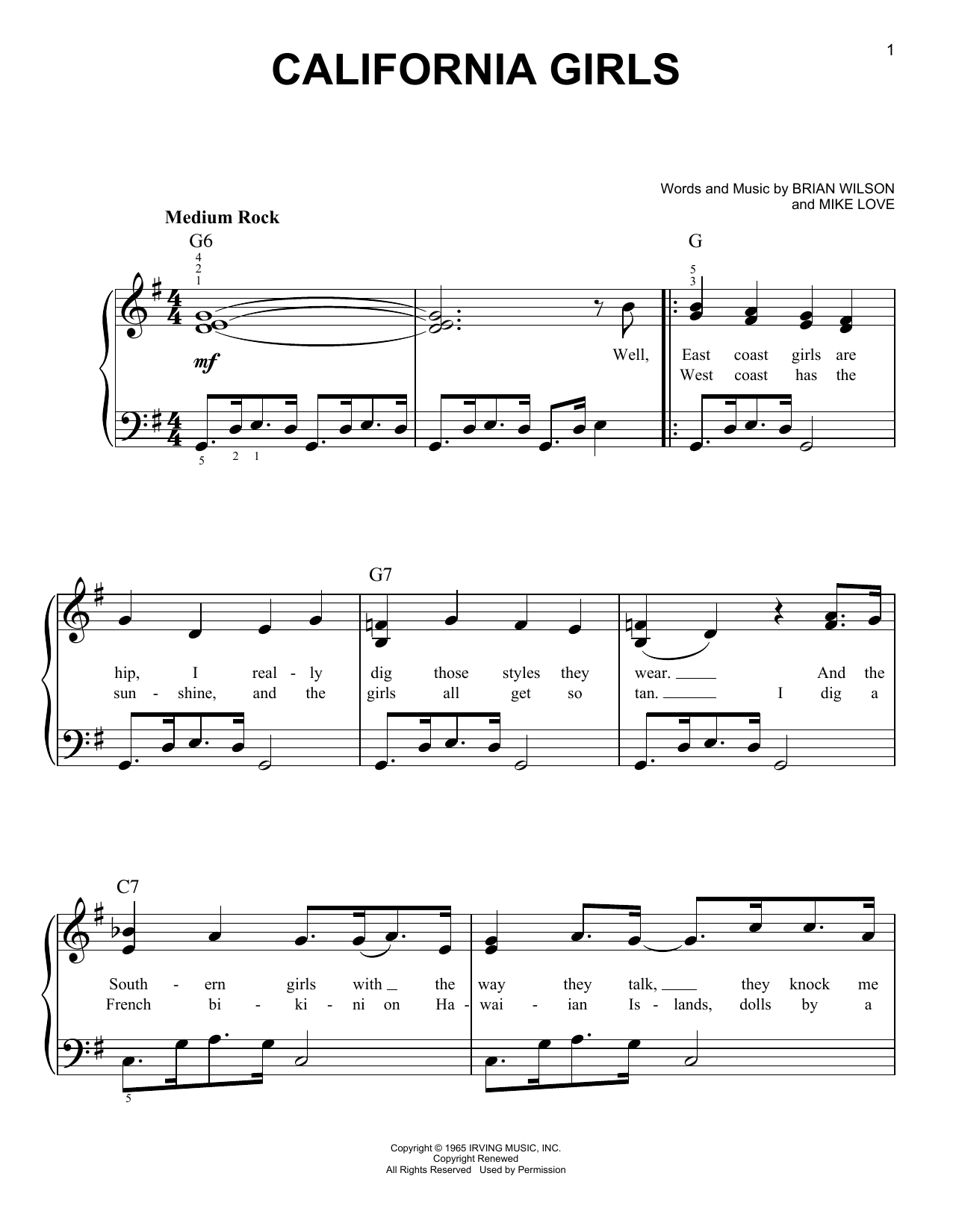 Download David Lee Roth California Girls Sheet Music and learn how to play Easy Piano PDF digital score in minutes