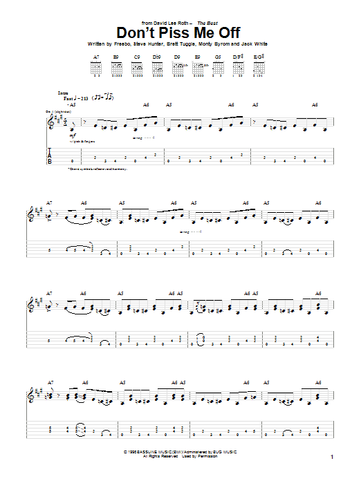 Download David Lee Roth Don't Piss Me Off Sheet Music and learn how to play Guitar Tab PDF digital score in minutes