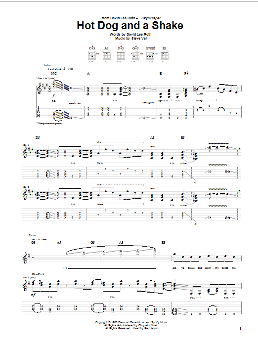 Download David Lee Roth Hot Dog And A Shake Sheet Music and learn how to play Guitar Tab PDF digital score in minutes