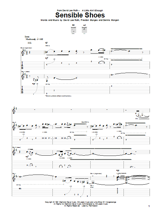 Download David Lee Roth Sensible Shoes Sheet Music and learn how to play Guitar Tab PDF digital score in minutes
