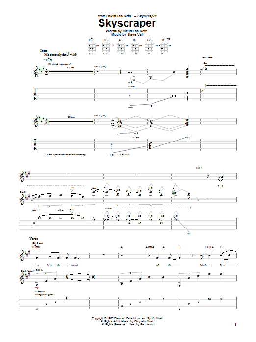 Download David Lee Roth Skyscraper Sheet Music and learn how to play Guitar Tab PDF digital score in minutes