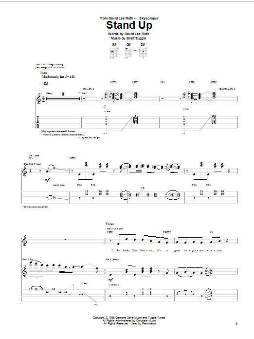 Download David Lee Roth Stand Up Sheet Music and learn how to play Guitar Tab PDF digital score in minutes