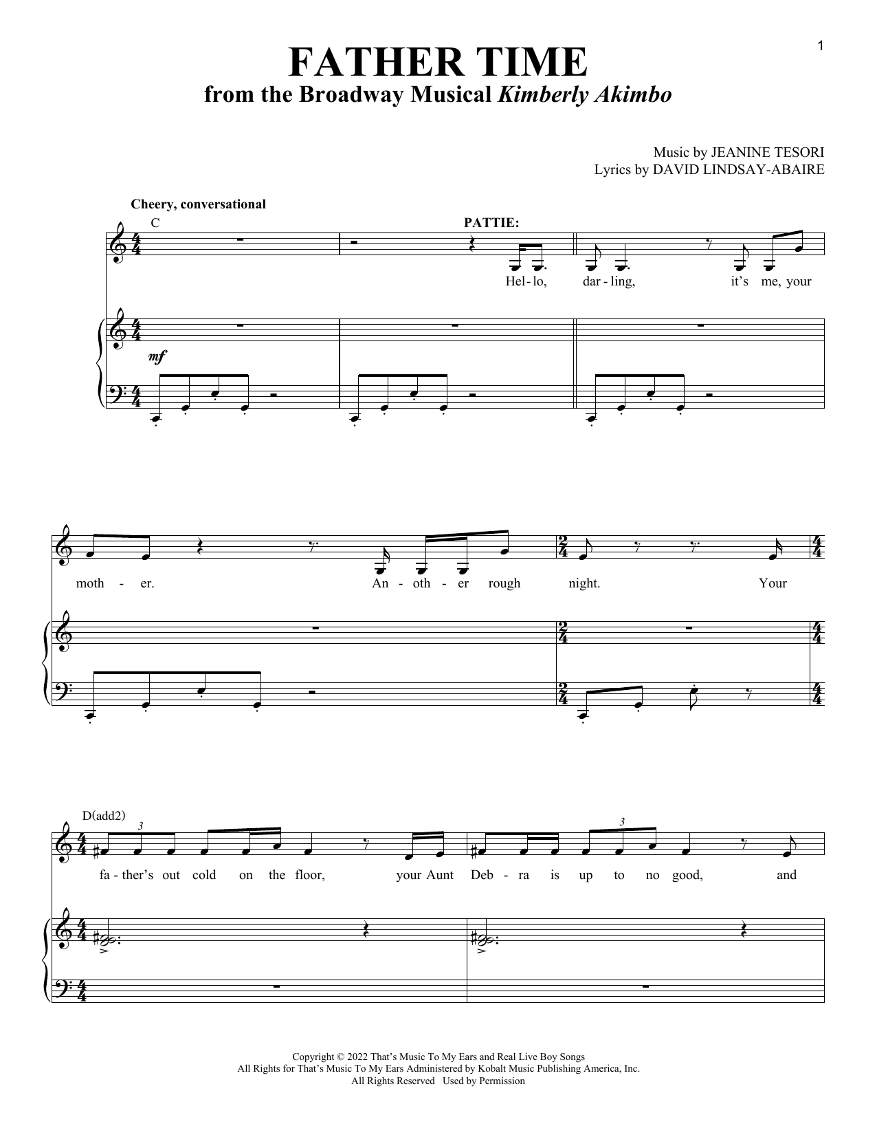 Download David Lindsay-Abaire and Jeanine Tesori Father Time (from Kimberly Akimbo) Sheet Music and learn how to play Piano & Vocal PDF digital score in minutes