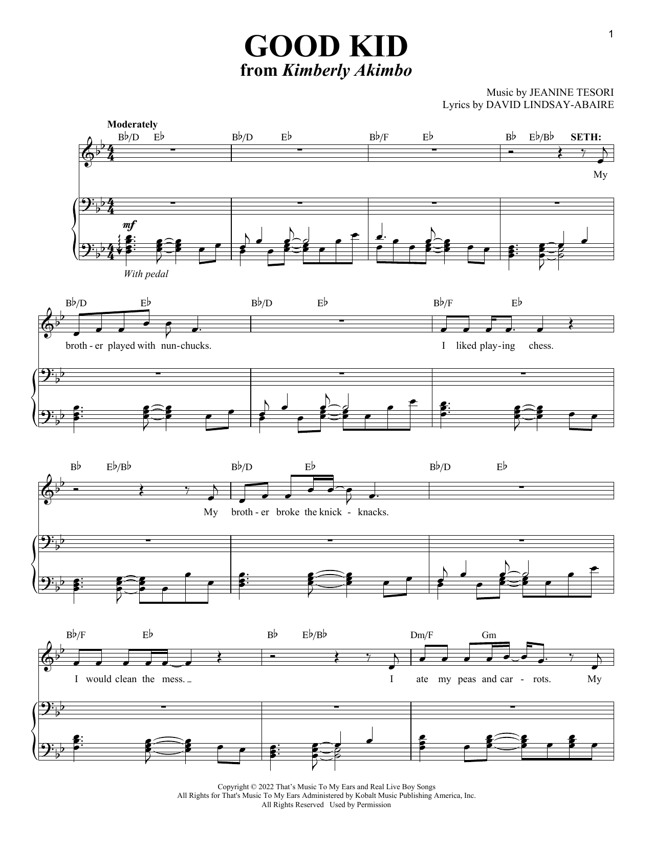 Download David Lindsay-Abaire and Jeanine Tesori Good Kid (from Kimberly Akimbo) Sheet Music and learn how to play Piano & Vocal PDF digital score in minutes