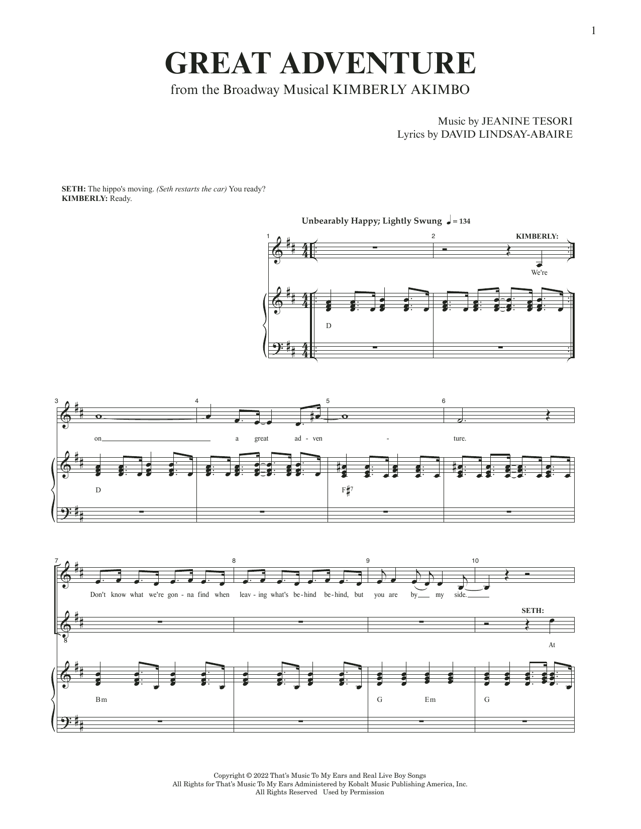 Download David Lindsay-Abaire and Jeanine Tesori Great Adventure (from Kimberly Akimbo) Sheet Music and learn how to play Piano & Vocal PDF digital score in minutes