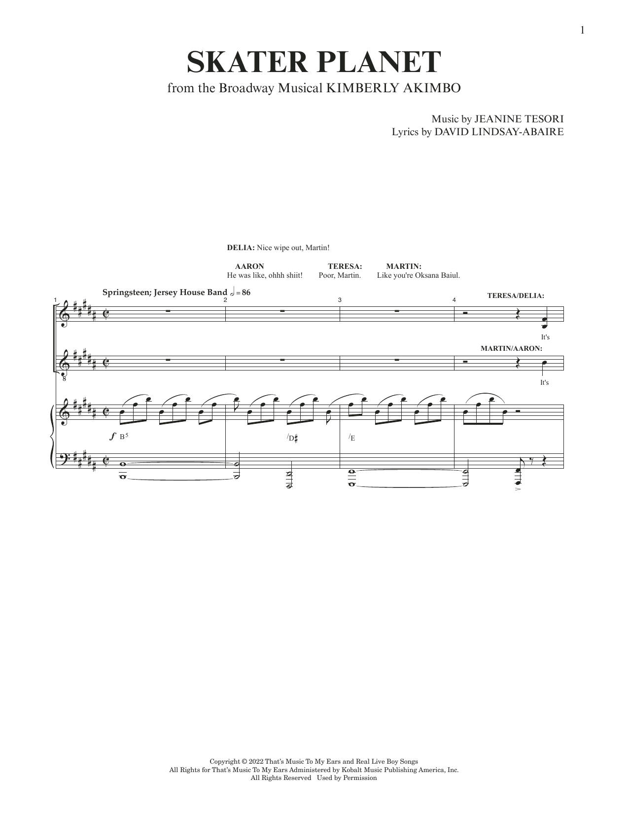 Download David Lindsay-Abaire and Jeanine Tesori Skater Planet (from Kimberly Akimbo) Sheet Music and learn how to play Piano & Vocal PDF digital score in minutes