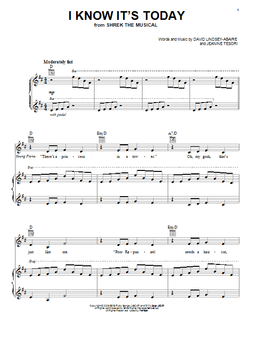 Download David Lindsay-Abaire I Know It's Today Sheet Music and learn how to play Melody Line, Lyrics & Chords PDF digital score in minutes
