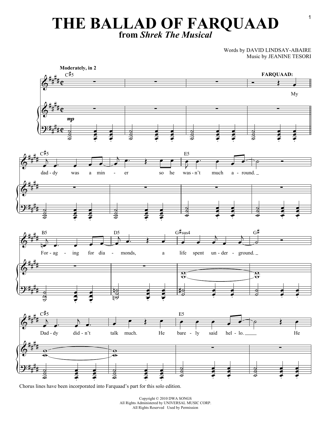 Download David Lindsay-Abaire The Ballad of Farquaad (from Shrek The Musical) Sheet Music and learn how to play Piano & Vocal PDF digital score in minutes